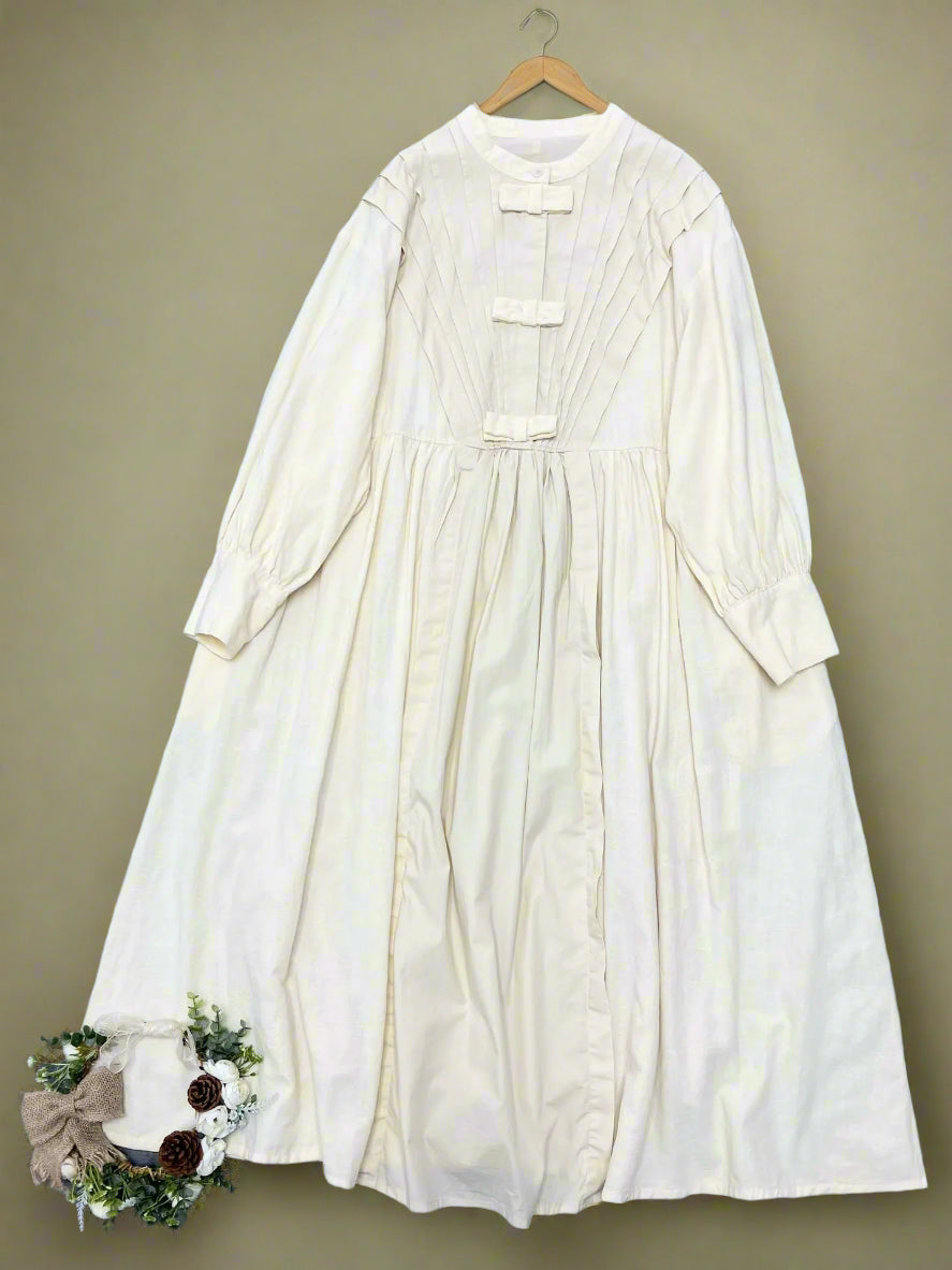 Mori Girl Pleated Bowknot Midi Dress cottagecoreclothes