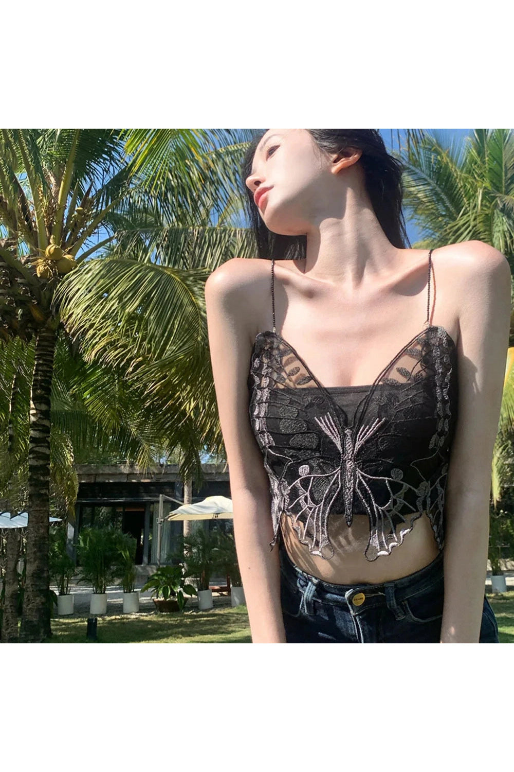 Korean Lace Butterfly Crop Top cottagecoreclothes