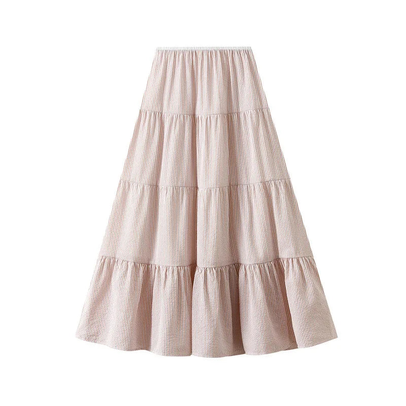 Striped Tiered Cake Midi Skirt