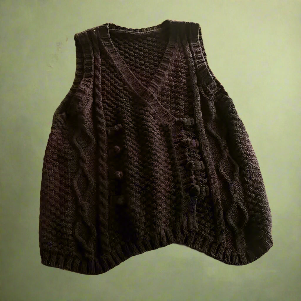 Rustic Cable Knit Button Vest cottagecoreclothes