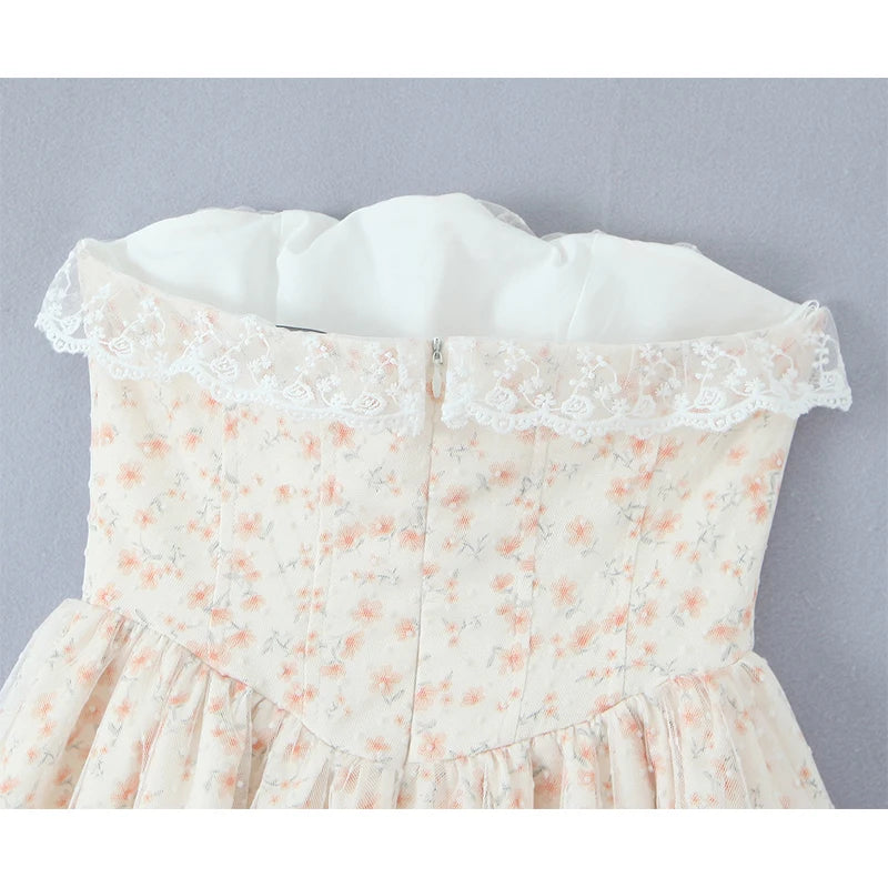 Cottagecore Off Shoulder Lace-Up Corset Dress