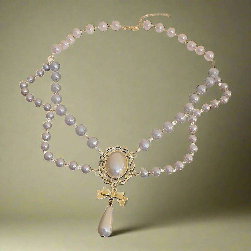 Victorian Pearl Cameo Layered Necklace cottagecoreclothes