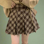 Vintage Brown Plaid Pleated Mini Skirt cottagecoreclothes