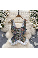 Retro Print Lace Top cottagecoreclothes