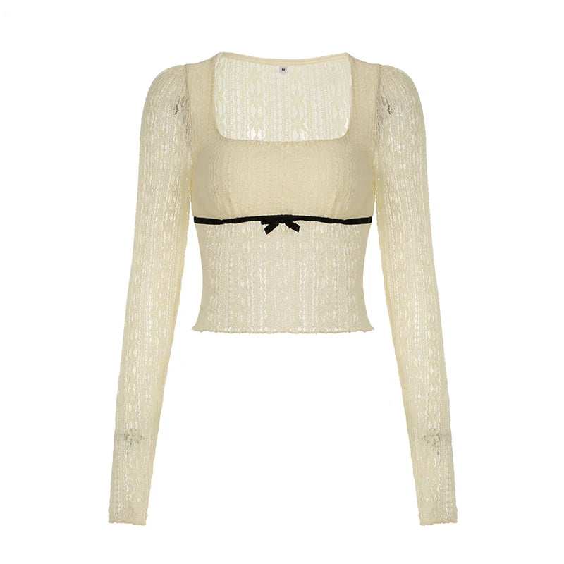 Lace Ribbons Peplum Top