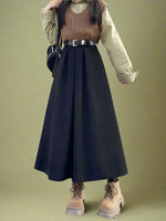 Vintage Dark Brown Pleated Midi Skirt cottagecoreclothes