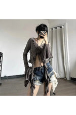 Gothic Lace Up Crop Shirt cottagecoreclothes