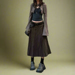 Goblincore Brown Panel Midi Skirt cottagecoreclothes