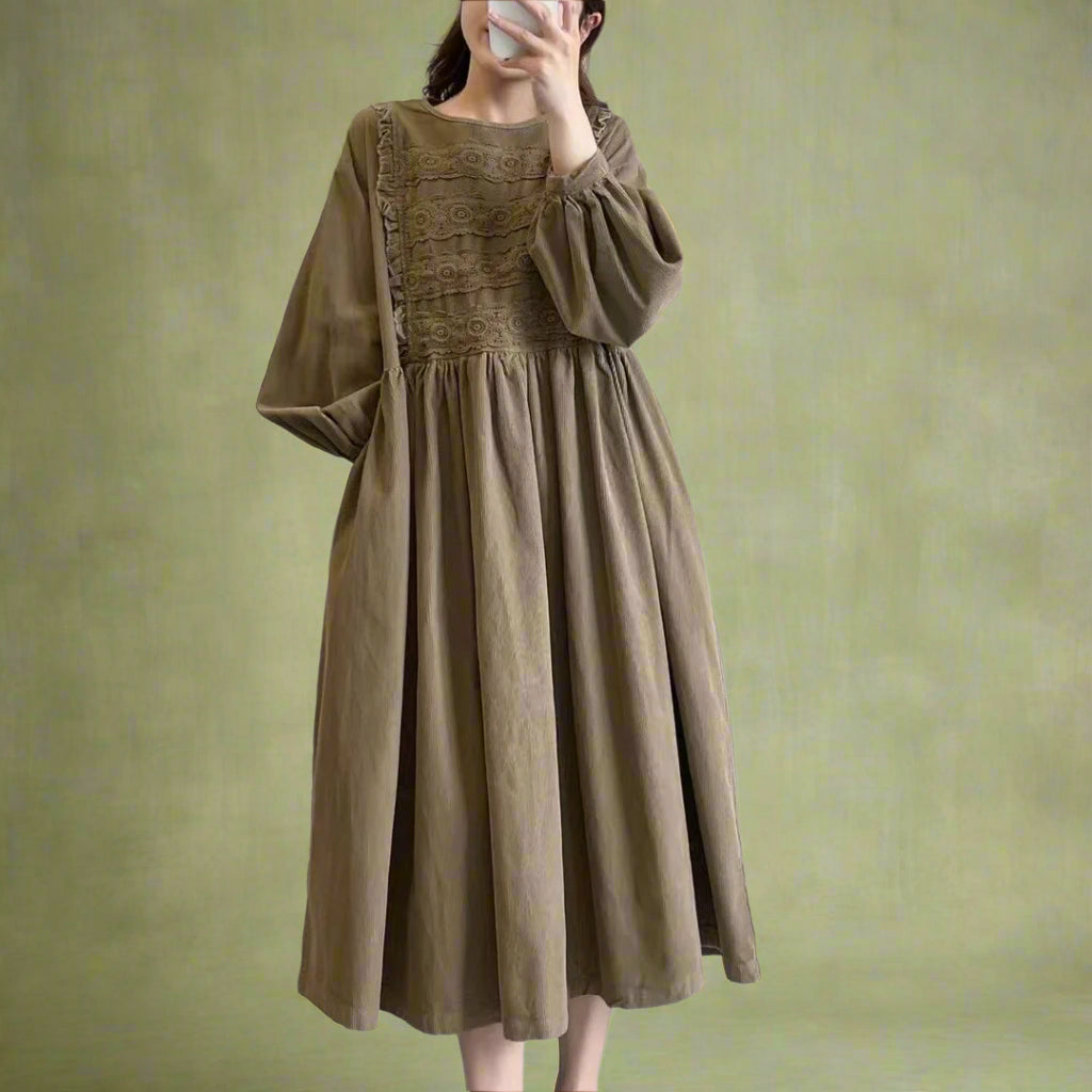 Mori Girl Embroidered Babydoll Midi Dress cottagecoreclothes