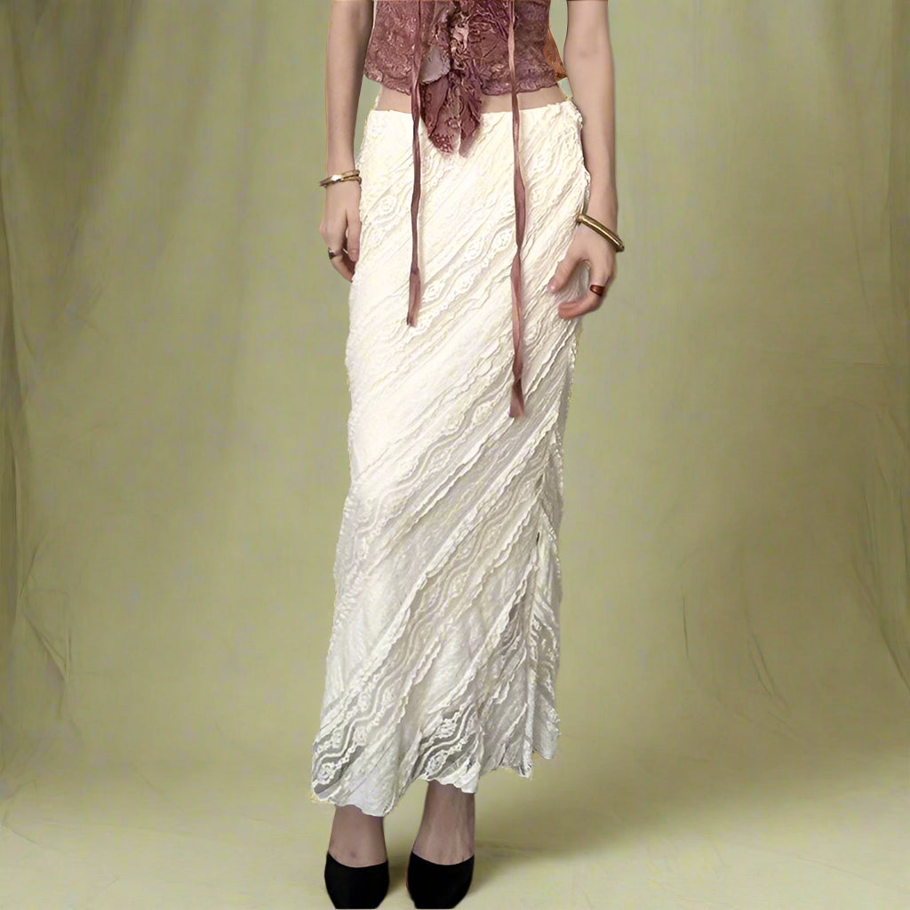 Fairycore Diagonal Lace Long Skirt cottagecoreclothes