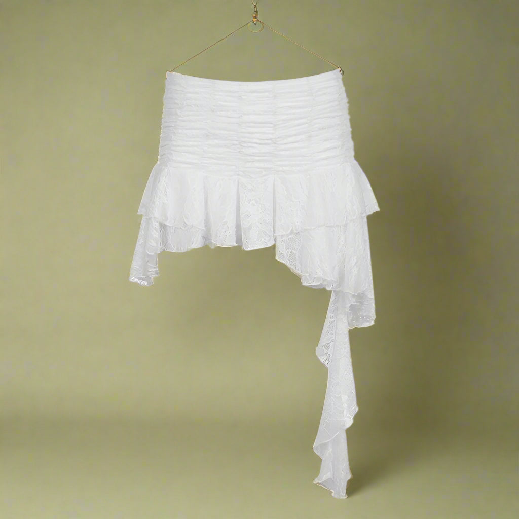 Fairycore Asymmetrical Lace Ruffle Skirt cottagecoreclothes