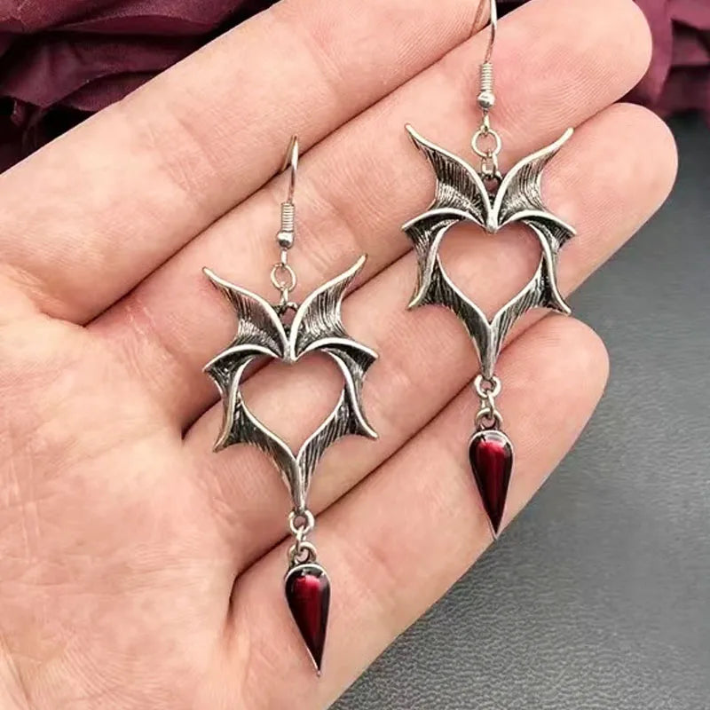 Gothic Heart Flame Drop Earrings cottagecoreclothes