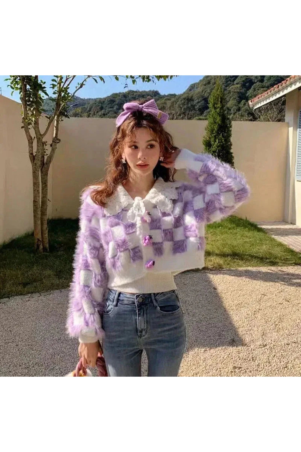 Korean Plaid Cropped Fall Cardigan cottagecoreclothes