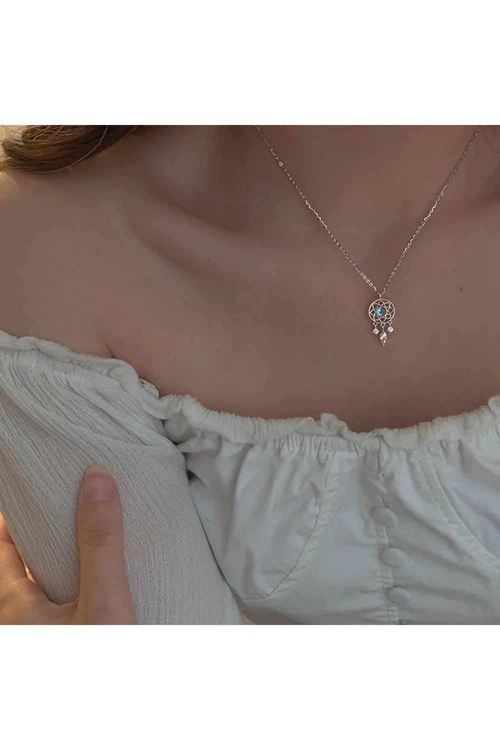 Fairycore Moonstone Dreamcatcher Necklace cottagecoreclothes