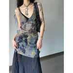 Goblincore Sheer Painterly Layered Dress