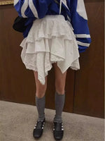 Mori Girl Asymmetrical Eyelet Lace Skirt