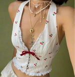 Cherry Blossom Lace-Up Halter Top cottagecoreclothes