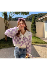 Korean Plaid Cropped Fall Cardigan cottagecoreclothes