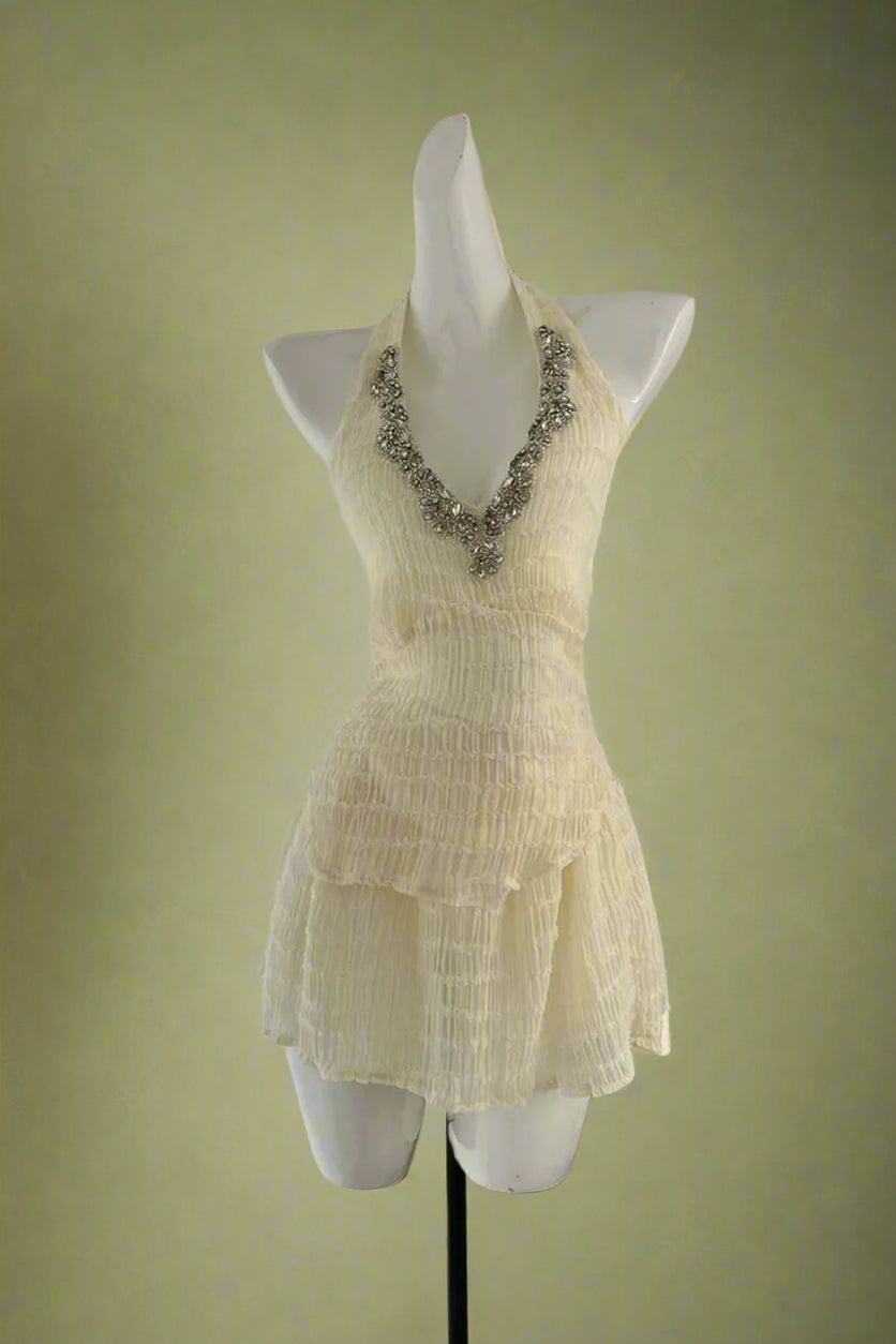 Vintage-Inspired Beaded Neckline Dress - ottagecore clothes Vintage-Inspired Beaded Neckline Dress - ottagecore clothes