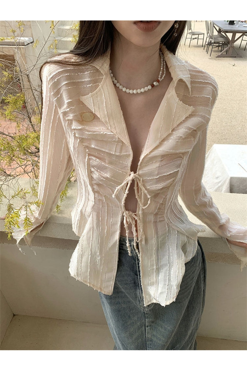 Fairycore Lace Up Long Sleeve Spring Blouse cottagecoreclothes