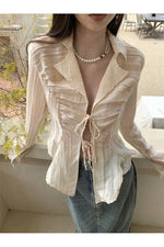 Fairycore Lace Up Long Sleeve Spring Blouse cottagecoreclothes