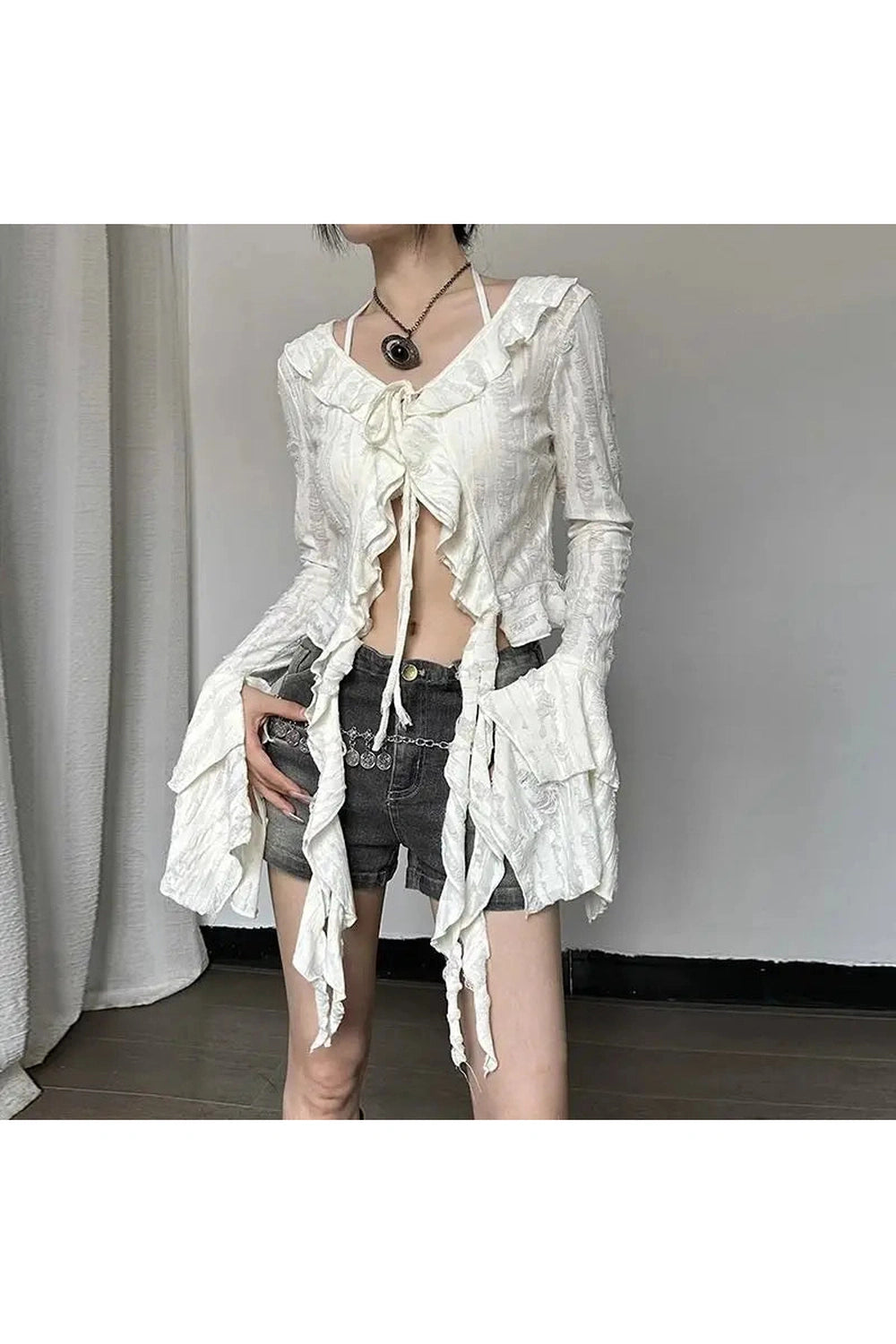 Gothic Lace Up Crop Shirt cottagecoreclothes