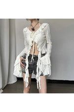 Gothic Lace Up Crop Shirt cottagecoreclothes