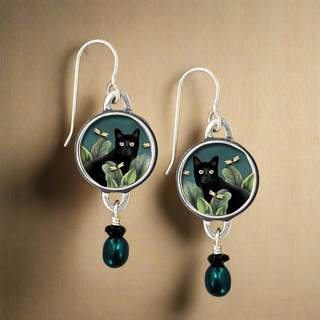Mystic Black Cat Forest Earrings cottagecoreclothes