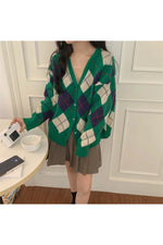 Retro Argyle Knit Fall Cardigan cottagecoreclothes