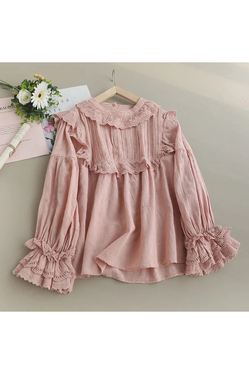 Round Neck Embroidered Shirt cottagecoreclothes