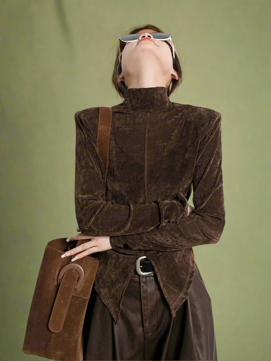 Retro Asymmetrical Velvet Long Sleeve Top cottagecoreclothes