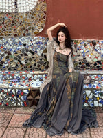 Goblincore Forest Print Boho Maxi Dress