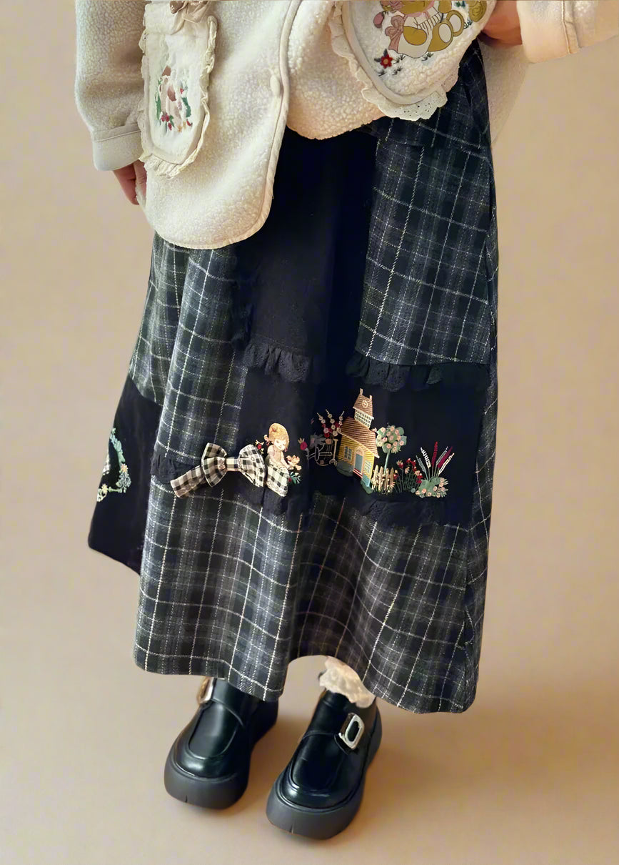 Goblincore Patchwork Plaid Embroidered Skirt cottagecoreclothes