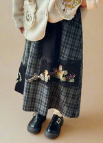 Goblincore Patchwork Plaid Embroidered Skirt cottagecoreclothes