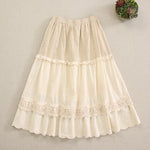 Mori Girl Lace-Tiered Midi Skirt