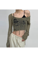 Knit Rib Slash Collar Top cottagecoreclothes