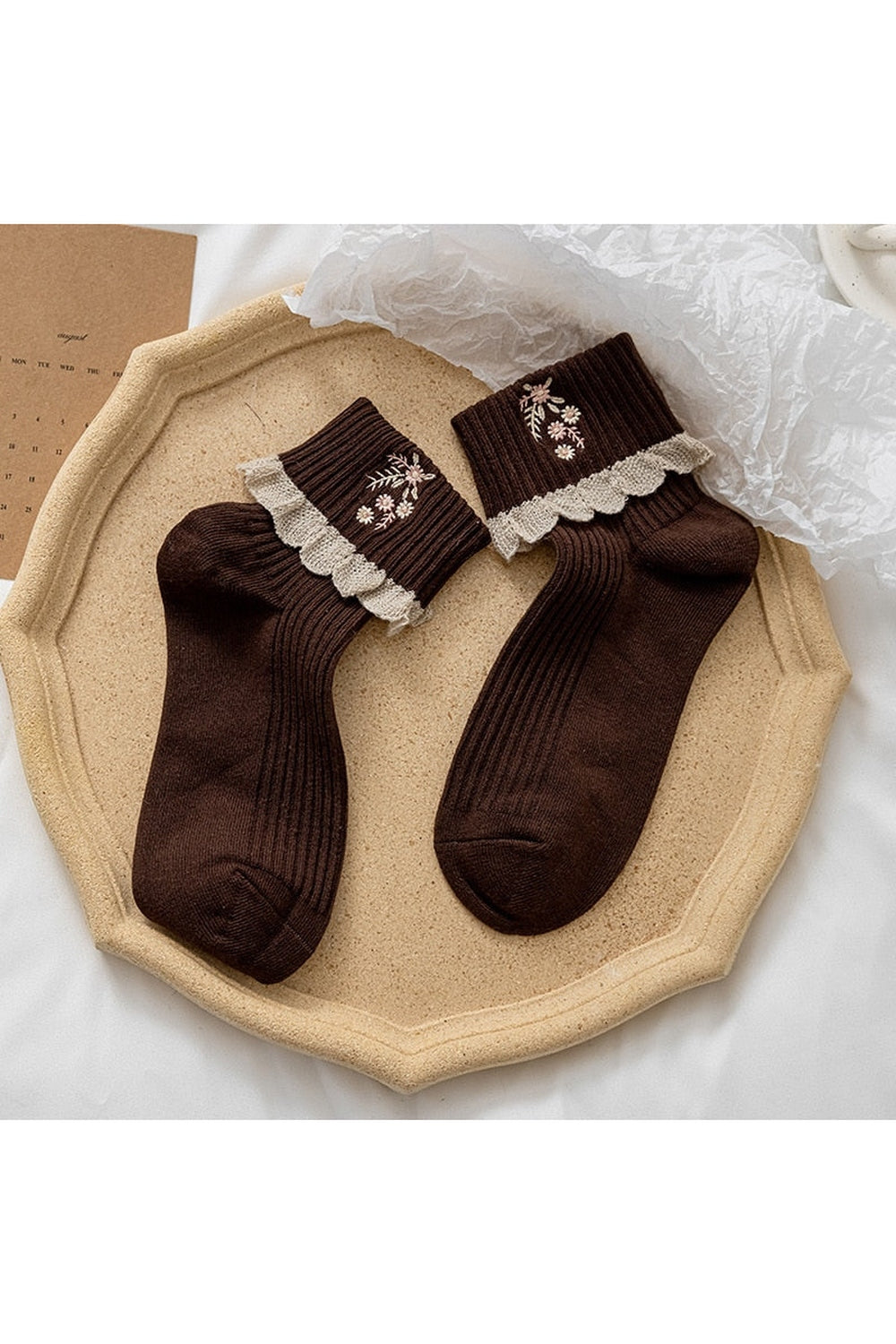 Retro Lace Ruffle Floral Socks cottagecoreclothes