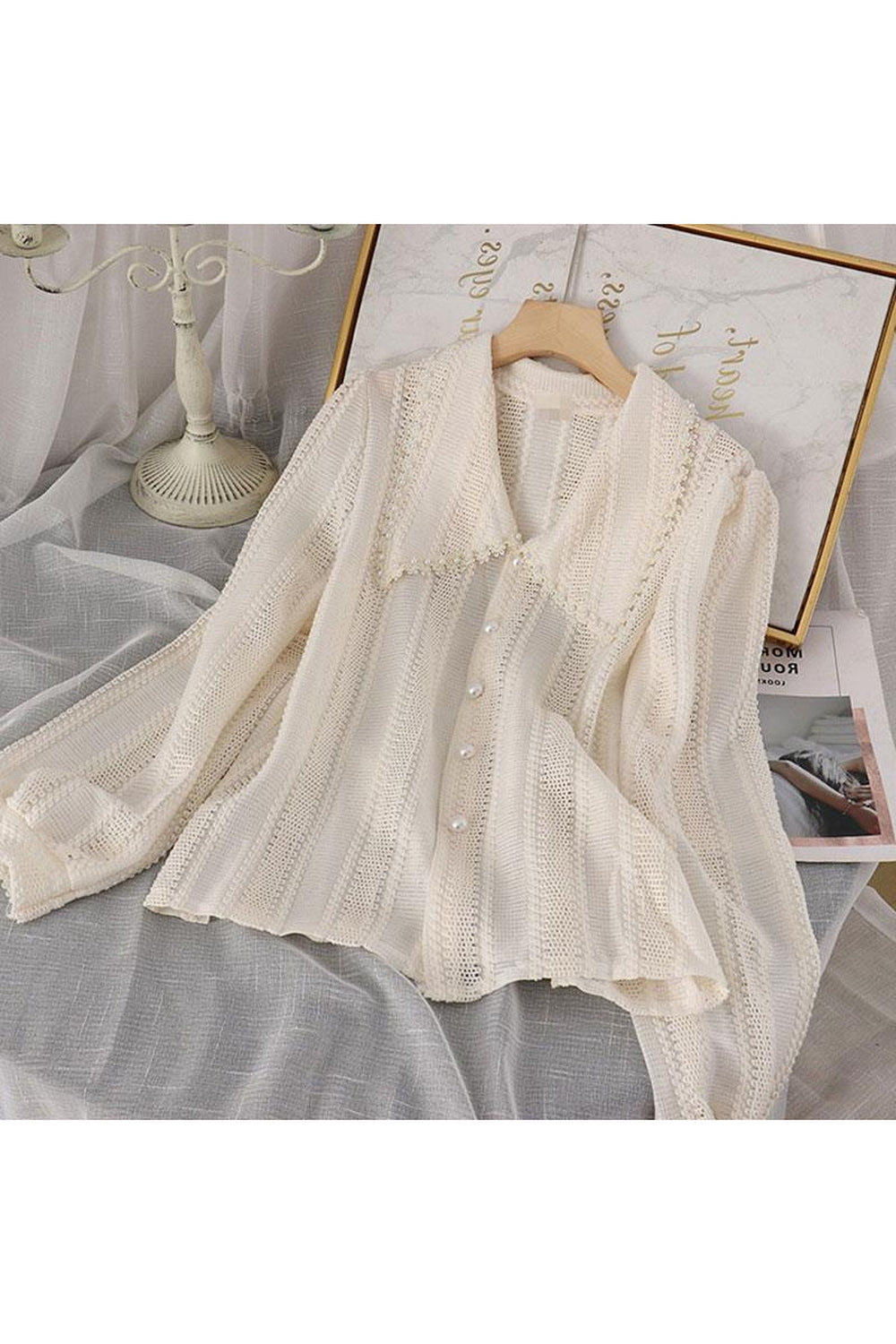 Chic Hollow Pan Collar Shirt cottagecoreclothes