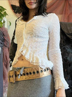 Fairycore Sheer Ruffled Button-Up Blouse cottagecoreclothes