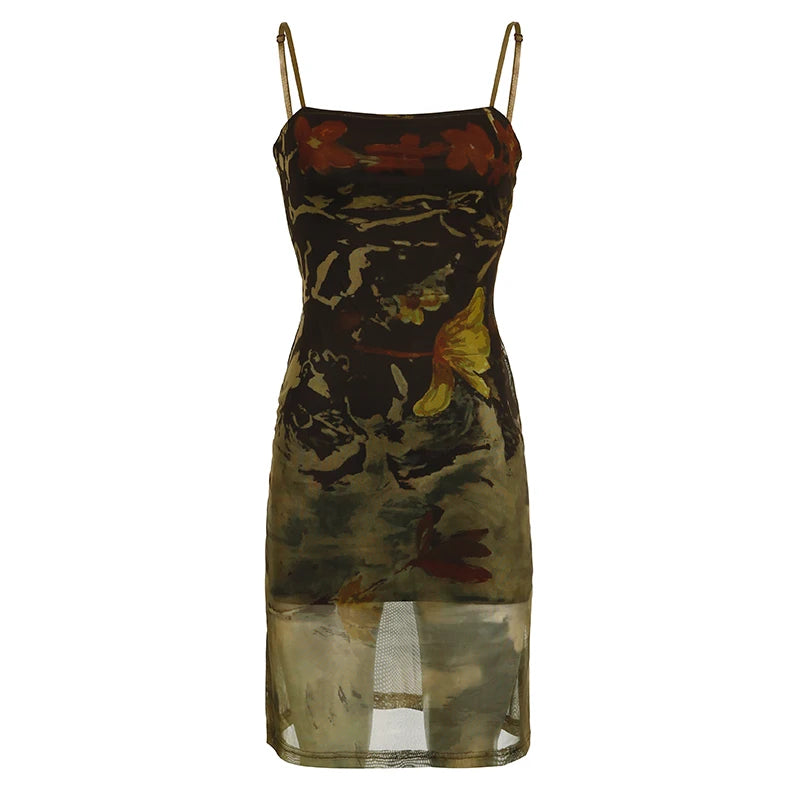 Fairygrunge Woodland Print Spaghetti Strap Dress cottagecoreclothes