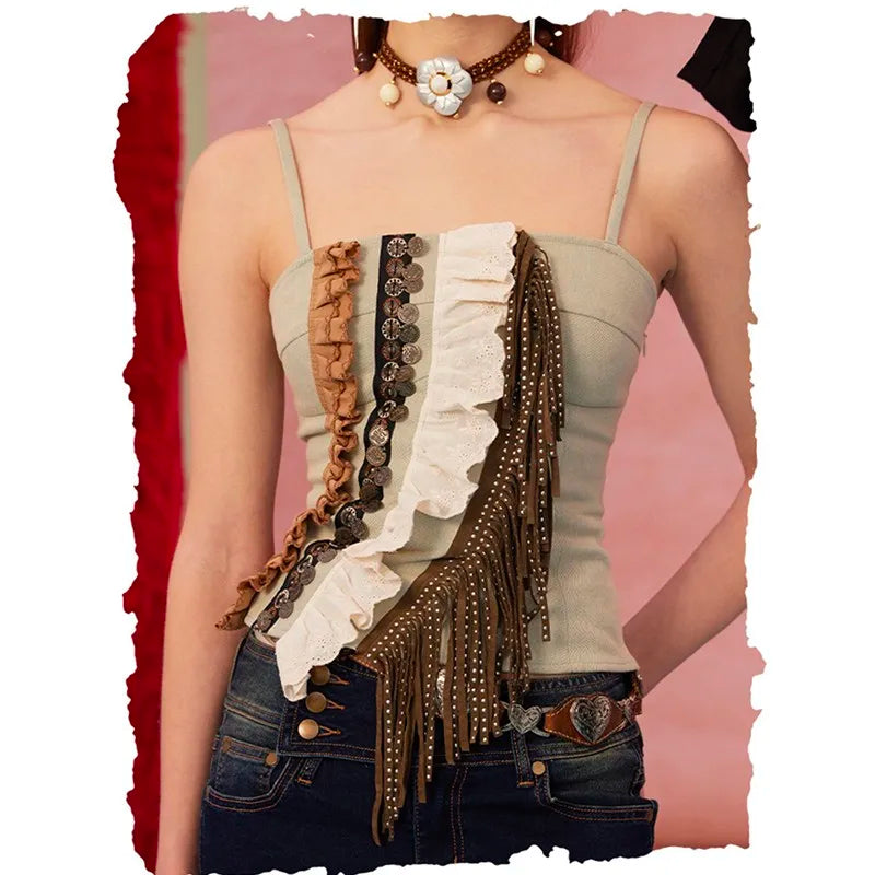 Fairycore Ruffled Boho Coin Top cottagecoreclothes