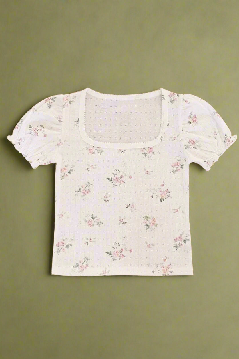 Vintage-Inspired Ribbed Floral Crop Top cottagecoreclothes