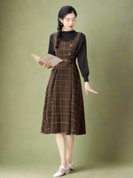 Retro Brown Plaid Apron Dress cottagecoreclothes