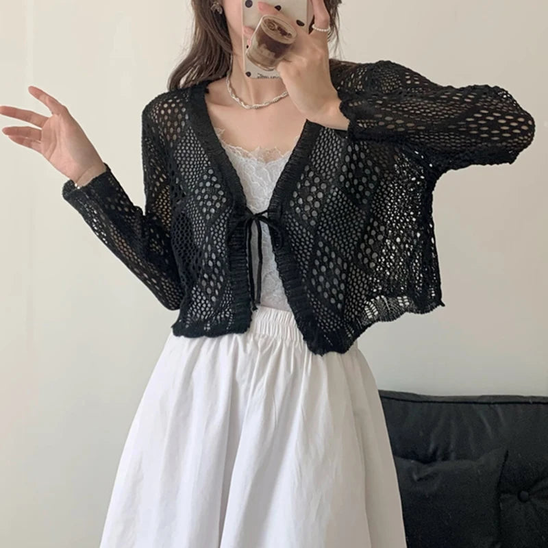 Mori Girl Diamond Knit Tie Cardigan