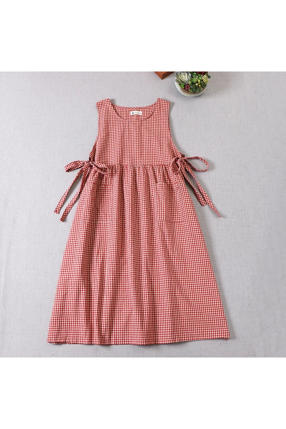 Checkered Charm Tie-Sleeve Dress cottagecoreclothes