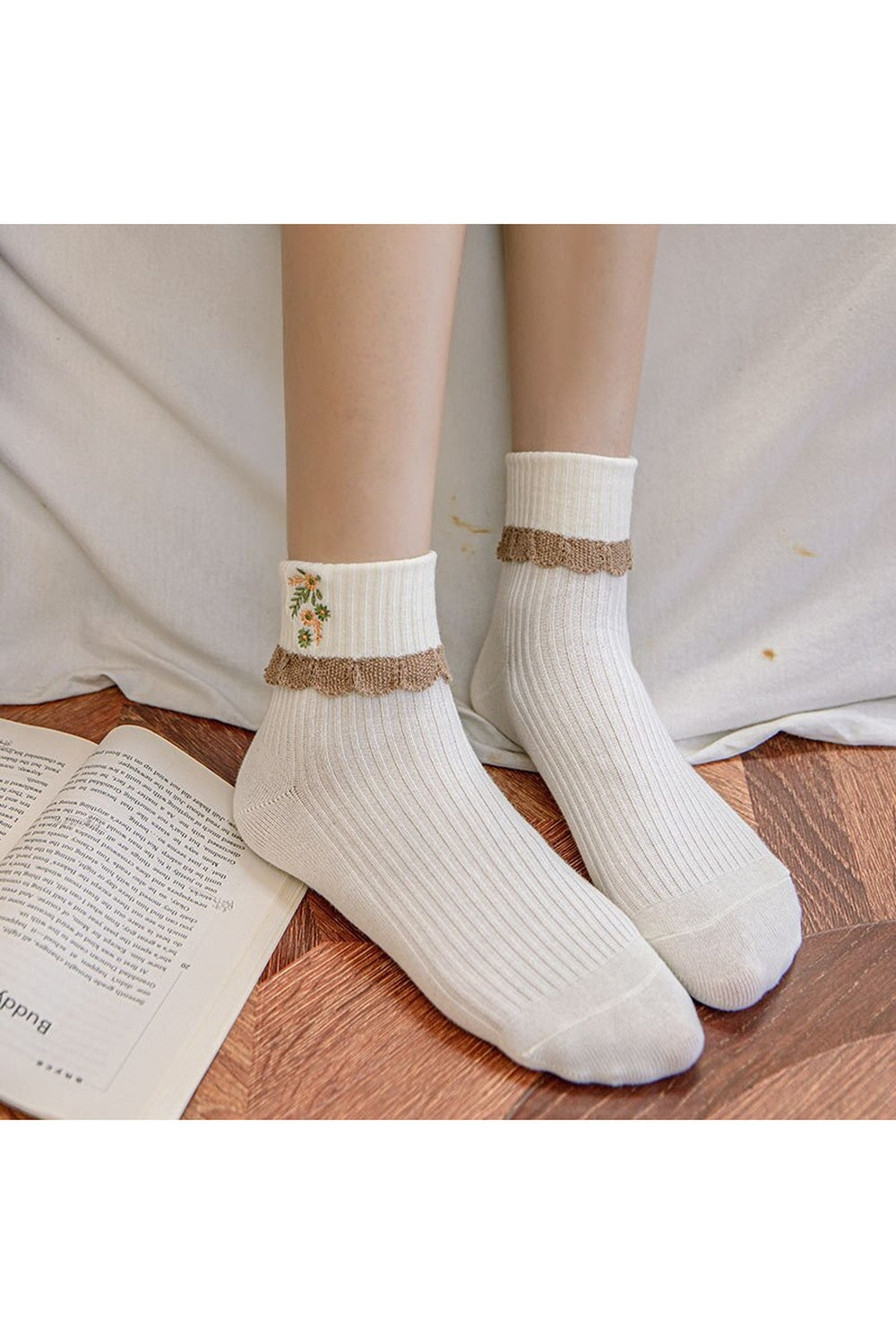 Retro Lace Ruffle Floral Socks cottagecoreclothes