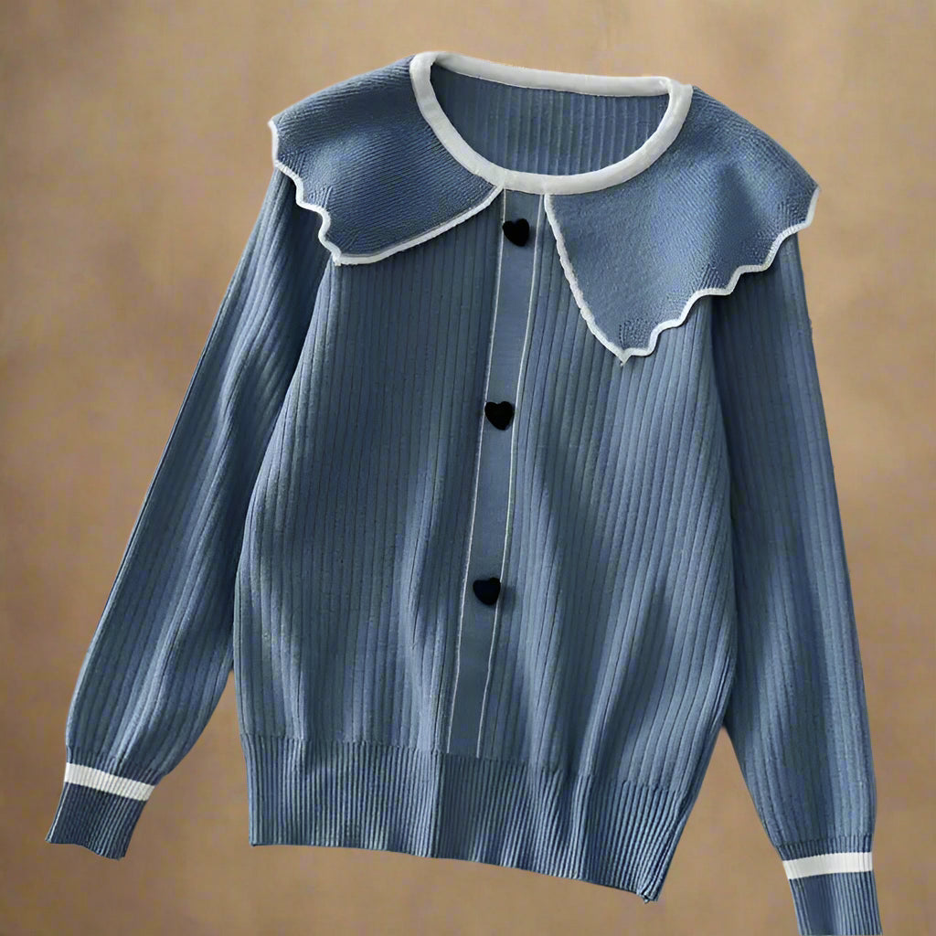 Vintage Contrast-Trim Ribbed Knit Sweater cottagecoreclothes