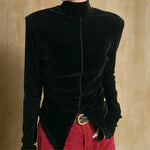 Retro Asymmetrical Velvet Long Sleeve Top cottagecoreclothes