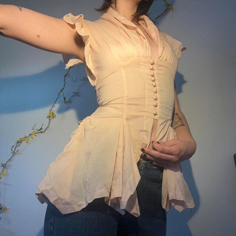 Vintage Button Up Peplum Blouse