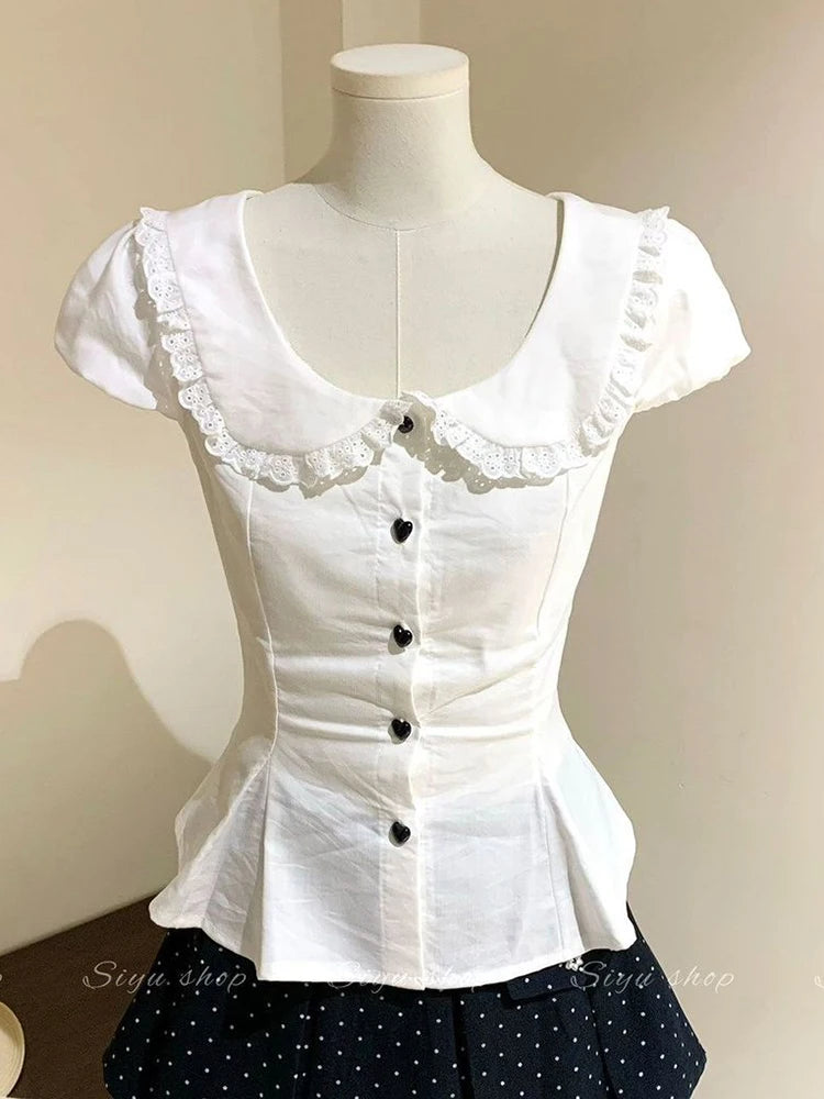 Whimsigoth Black Heart Peter Pan Collar Blouse